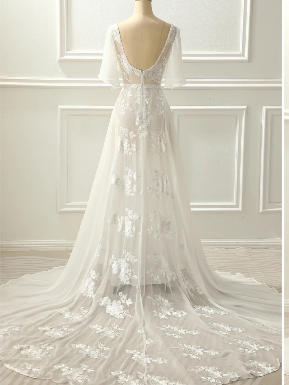 V-Neck Floral Lace Wedding Dress plus size 18 - Picture 3 of 5